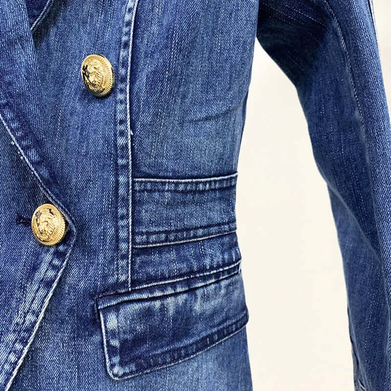 Women's Summer Denim Blazer with Gold Buttons