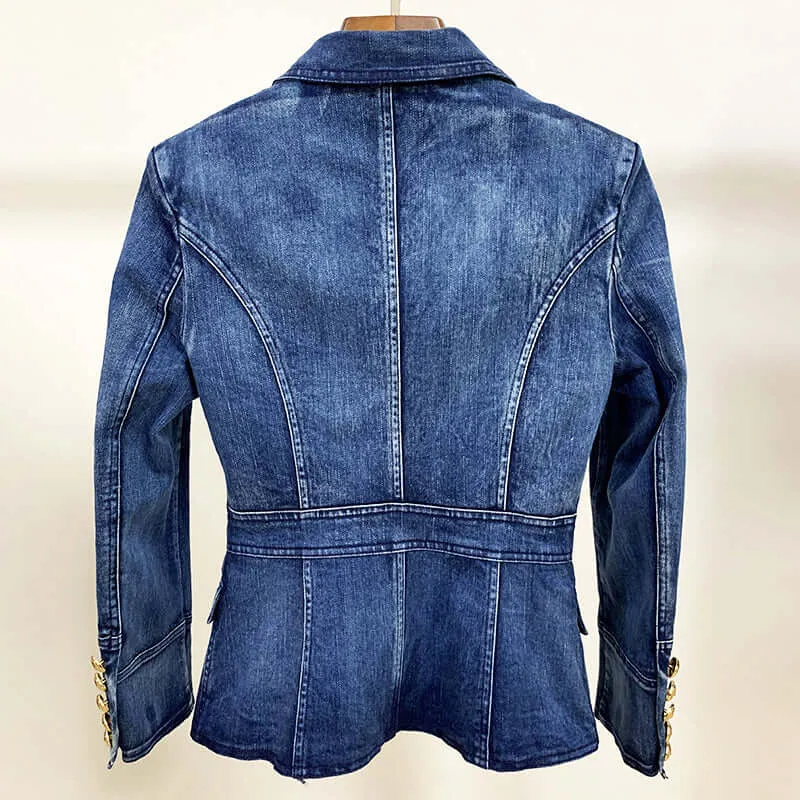 Women's Summer Denim Blazer with Gold Buttons