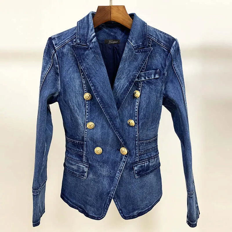 Women's Summer Denim Blazer with Gold Buttons