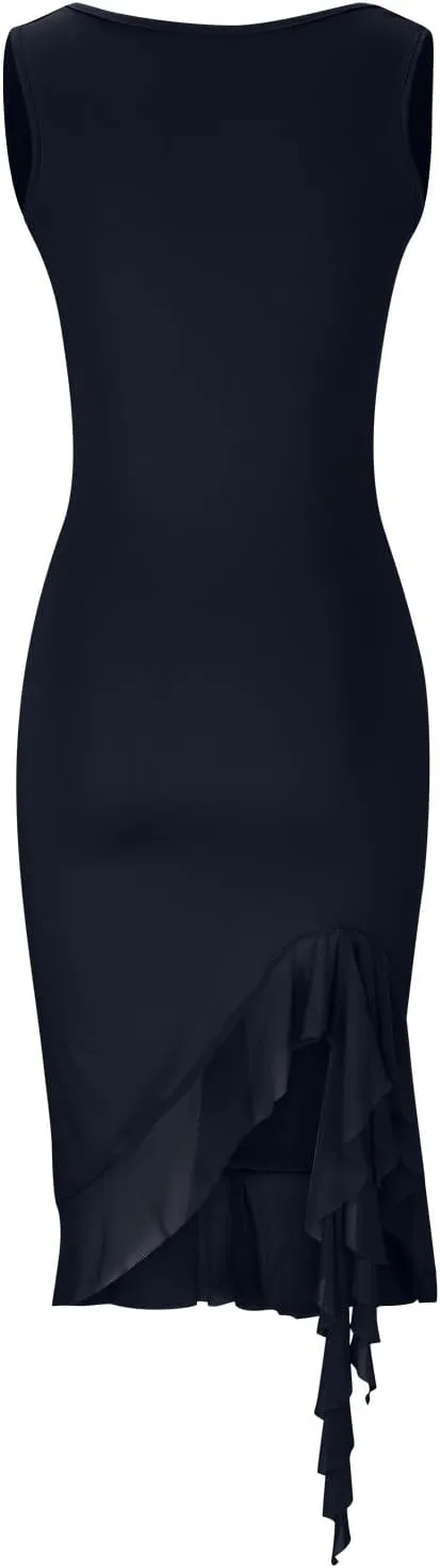 Women's Summer Midi Bodycon Dress Casual Slim Fit Sleeveless Ruffle Hem Cocktail Dresses Elegant Tank Dress