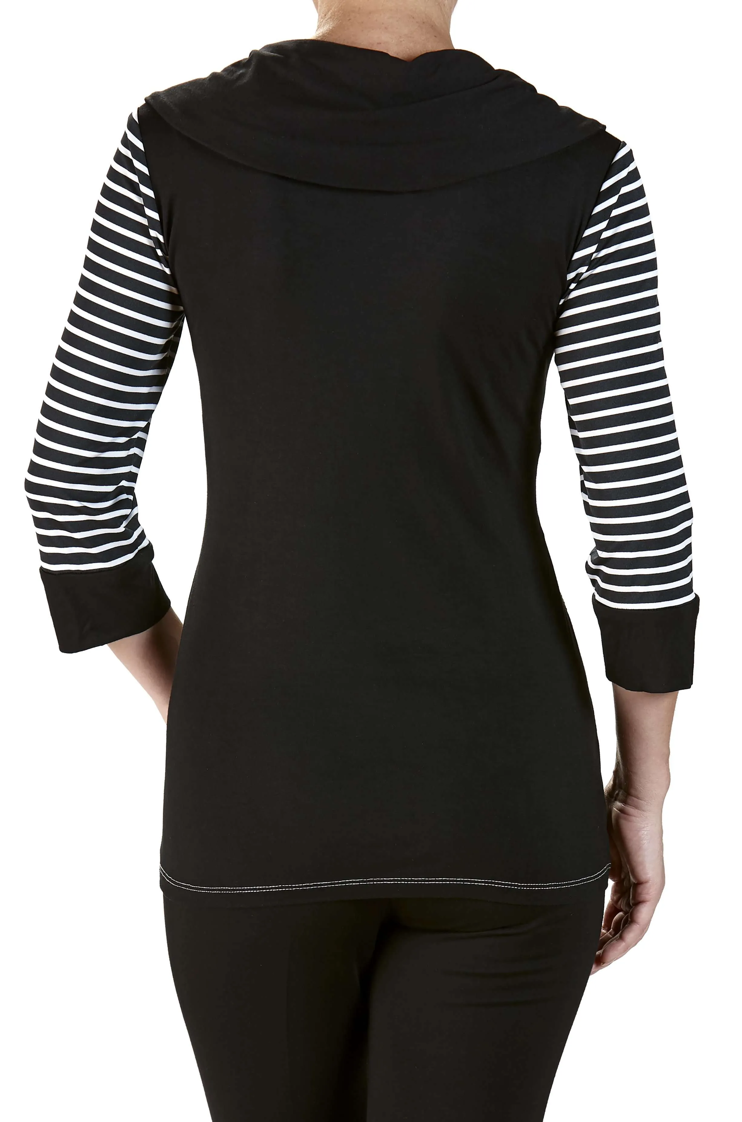 Women's Sweater Top Black Stripe Soft Knit Fabric - XXLarge Sizes - Made in Canada