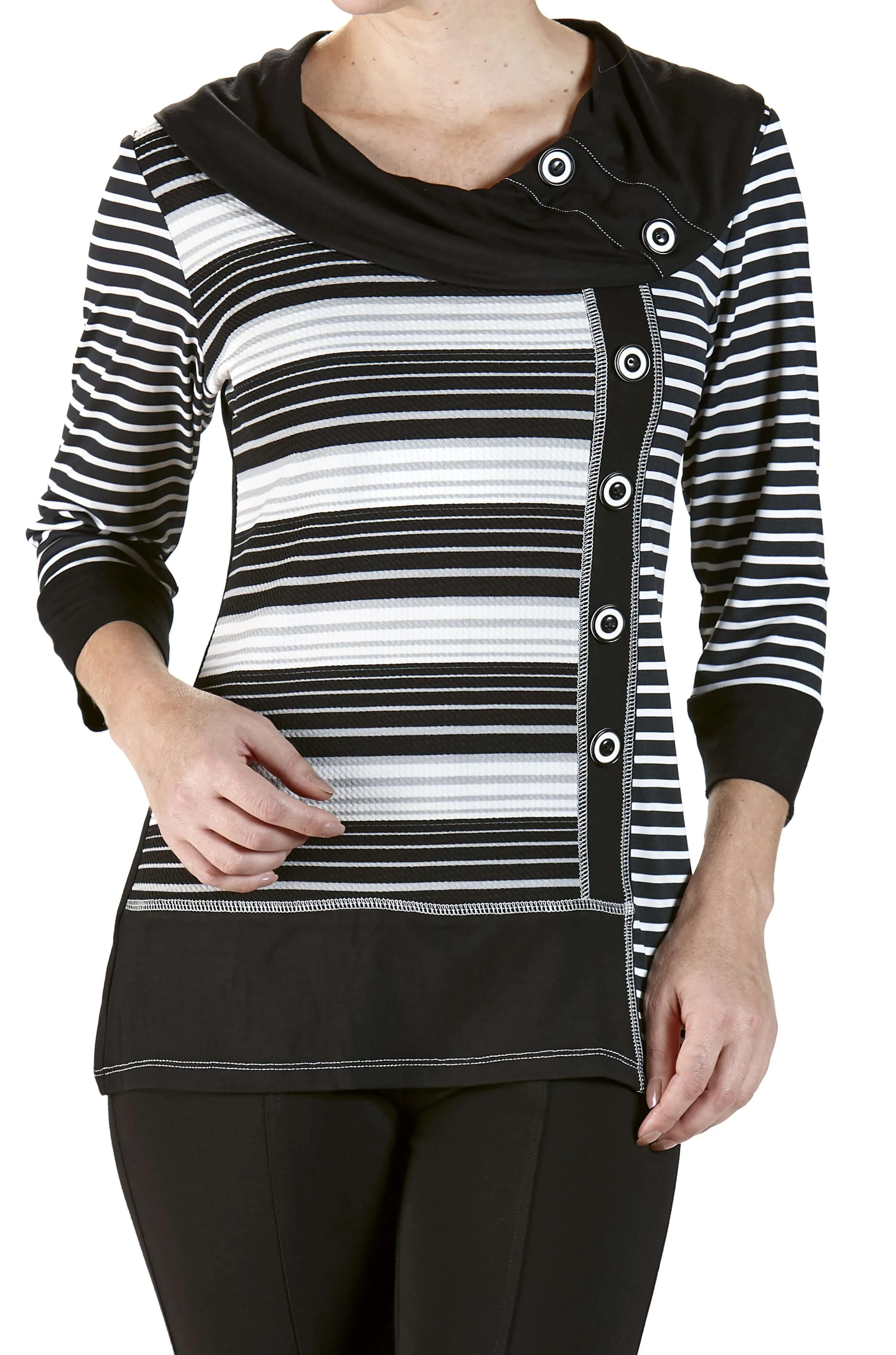 Women's Sweater Top Black Stripe Soft Knit Fabric - XXLarge Sizes - Made in Canada