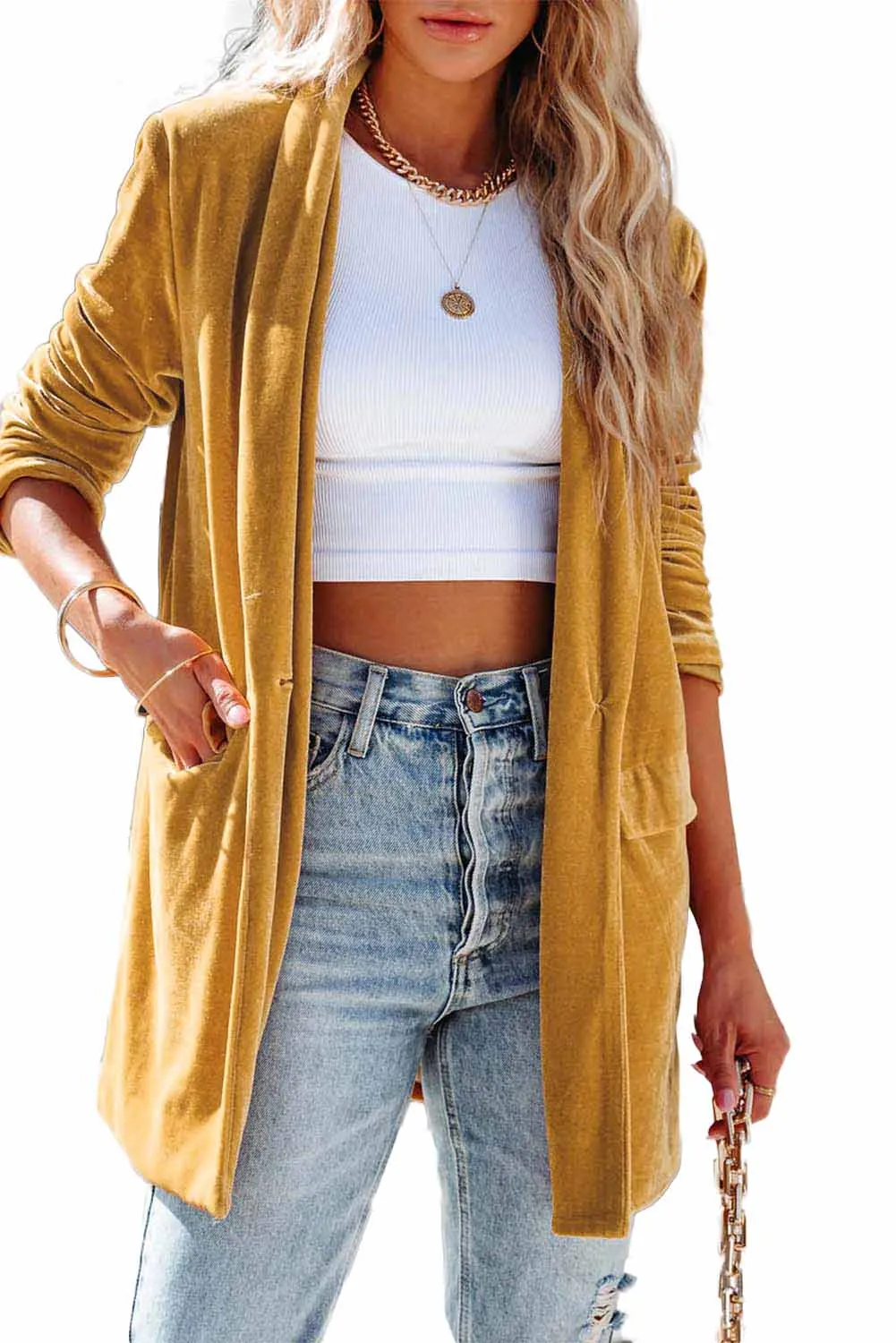 Women's Velvet Blazer Jackets Casual Long Sleeve Lapel Collar Pocketed Blazer Suits Work Outfits