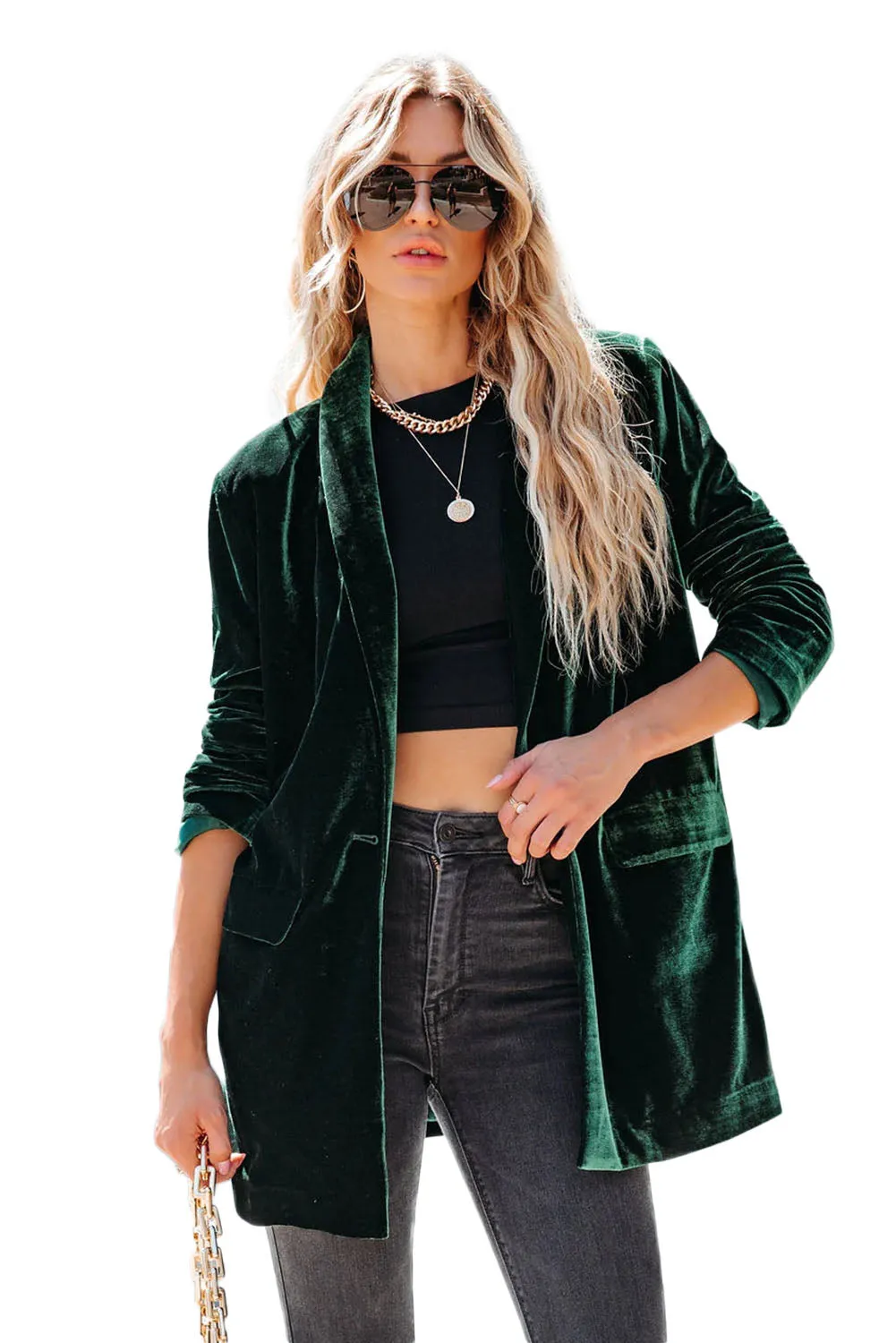 Women's Velvet Blazer Jackets Casual Long Sleeve Lapel Collar Pocketed Blazer Suits Work Outfits