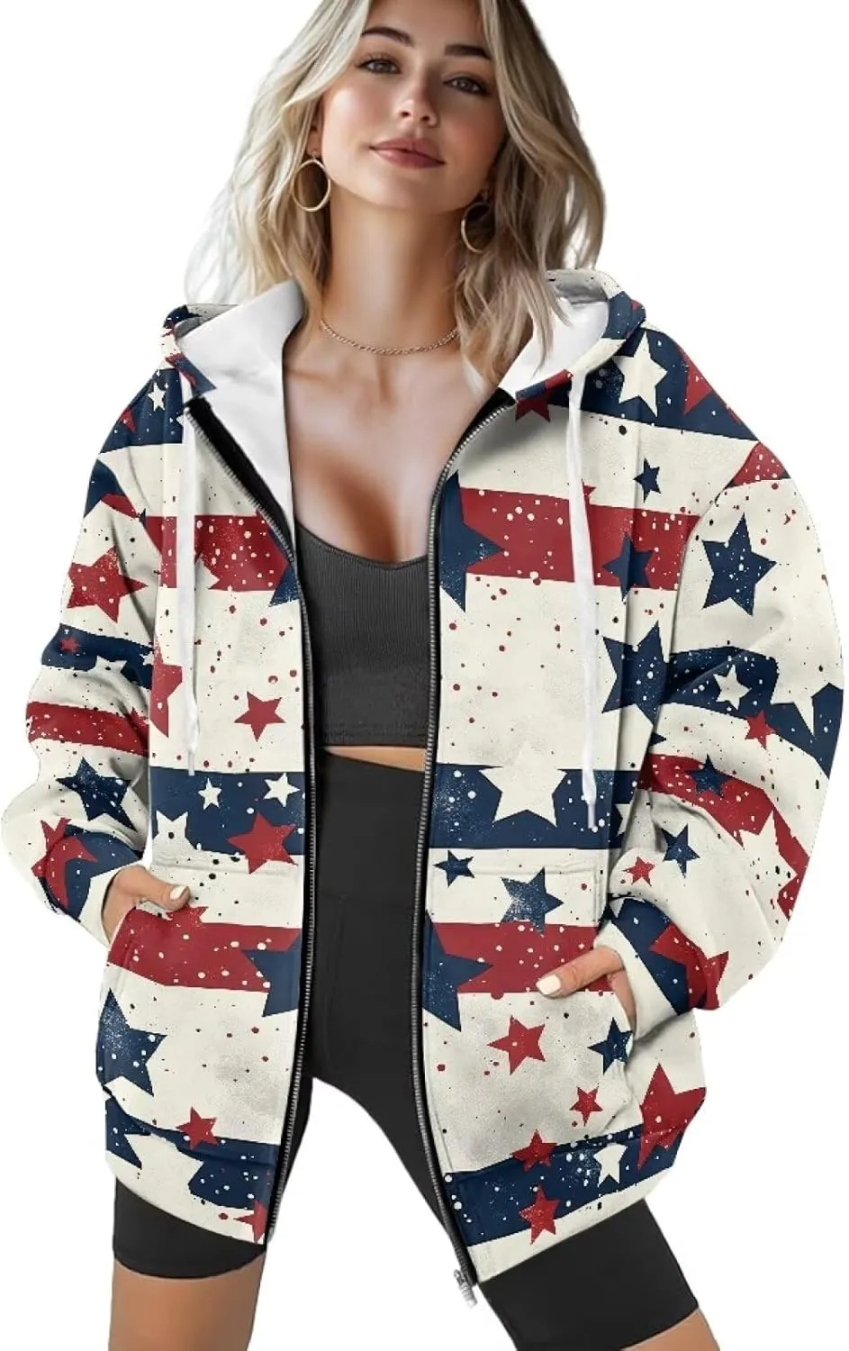 Womens Zipper Hoodie Casual Drawstring Hoodies Trendy Athletic Sweatshirt, Plus
