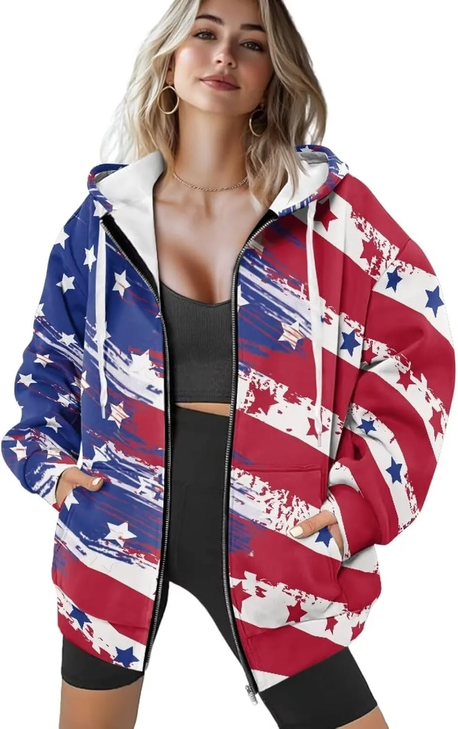 Womens Zipper Hoodie Casual Drawstring Hoodies Trendy Athletic Sweatshirt, Plus