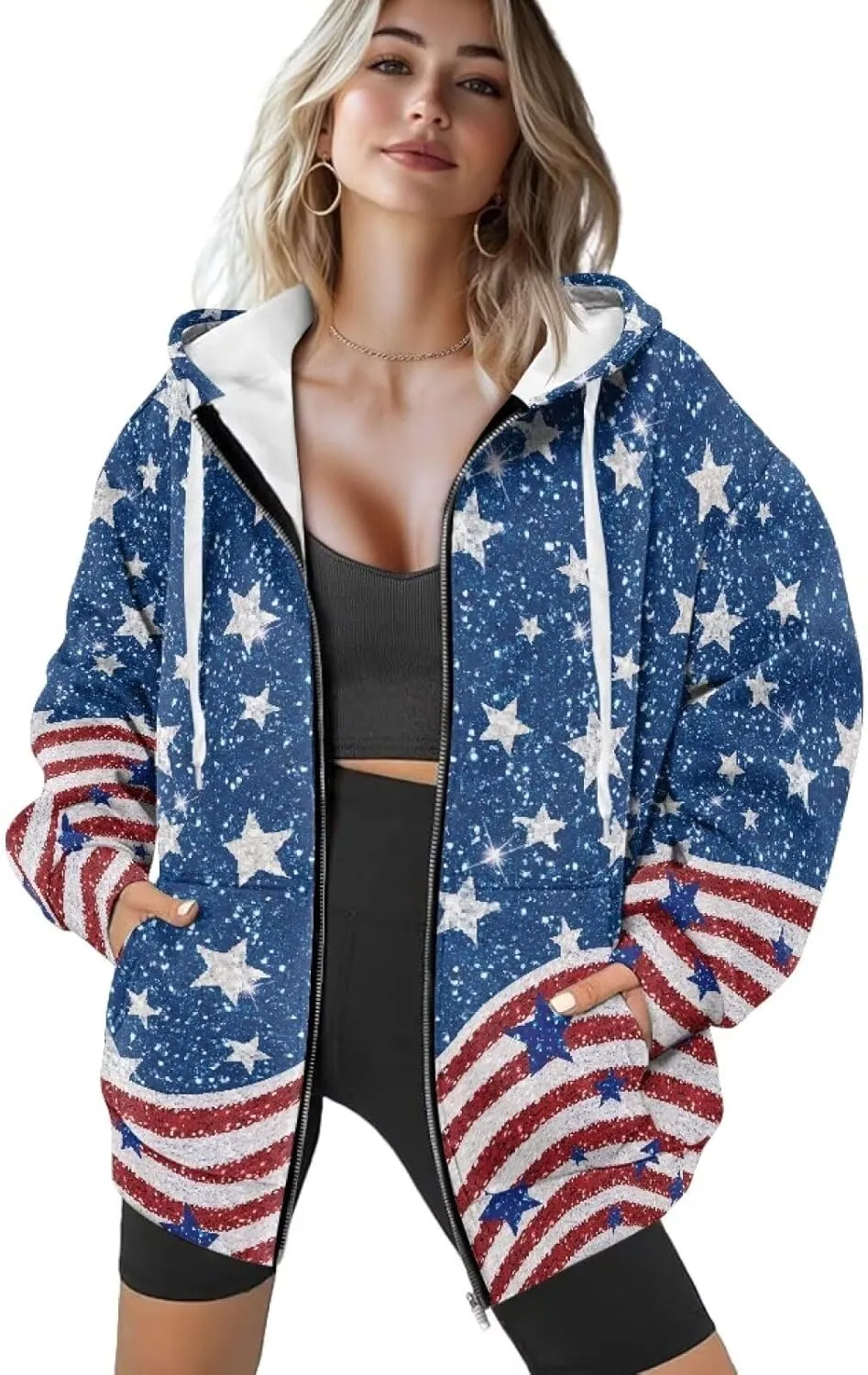 Womens Zipper Hoodie Casual Drawstring Hoodies Trendy Athletic Sweatshirt, Plus