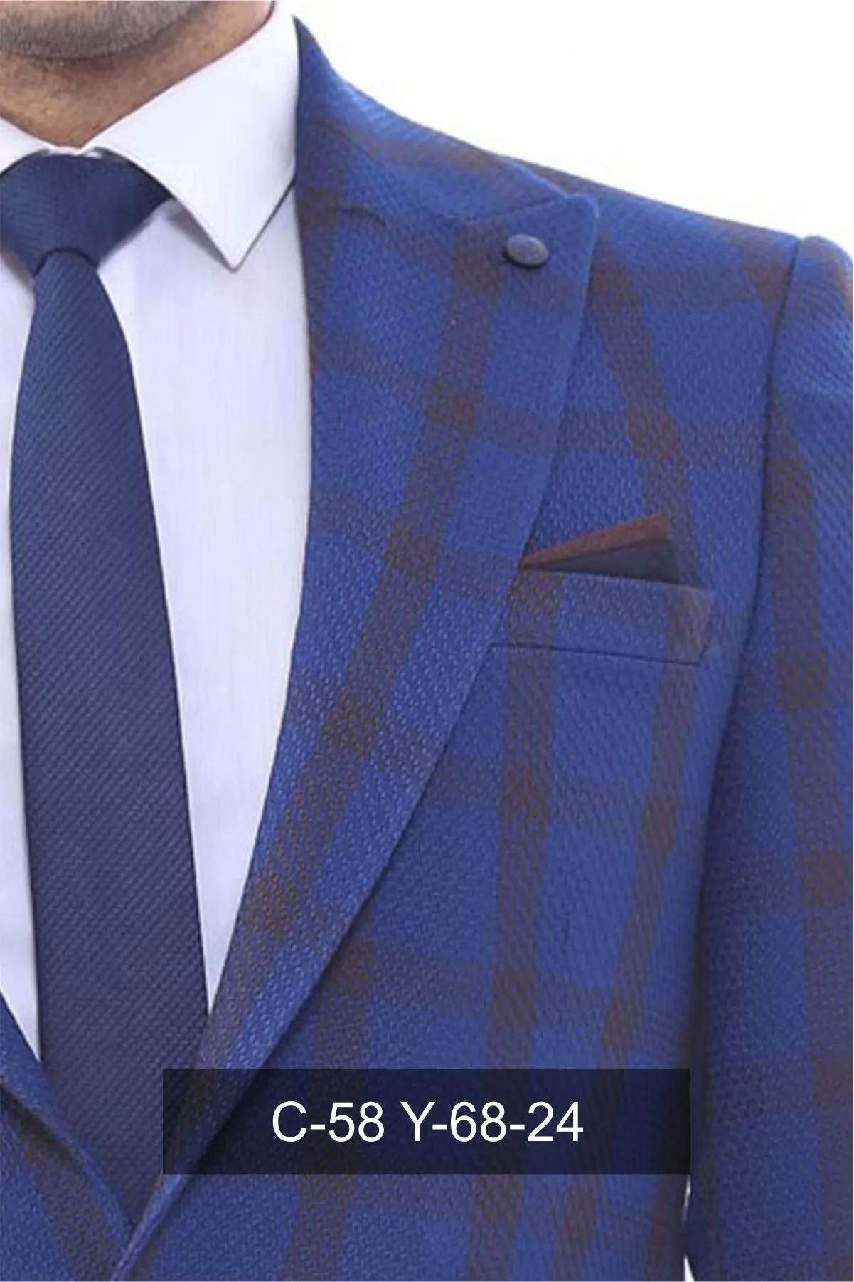 WSS Double Breasted Pointed Collar Plaid Bast Blue Jacket- - Singen