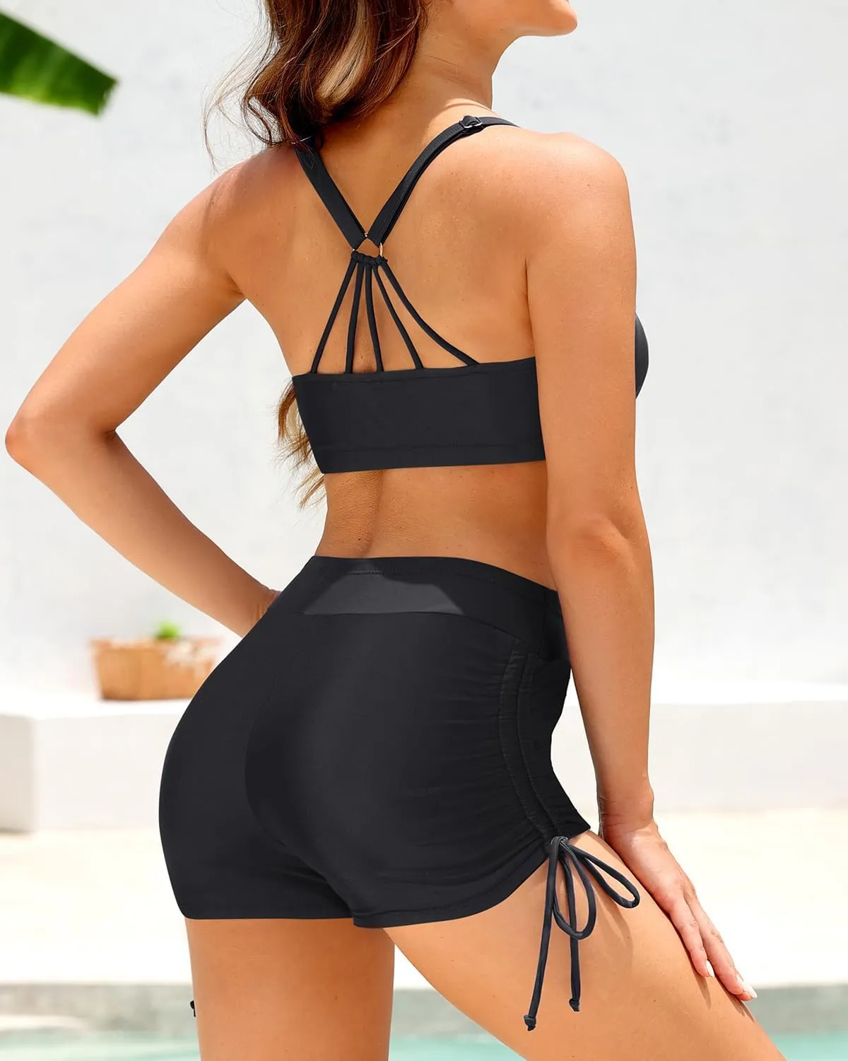 Yonique 3 Piece Womens Tankini Swimsuits with Shorts Athletic Bathing Suits Tank Tops with Bra and Boyshorts