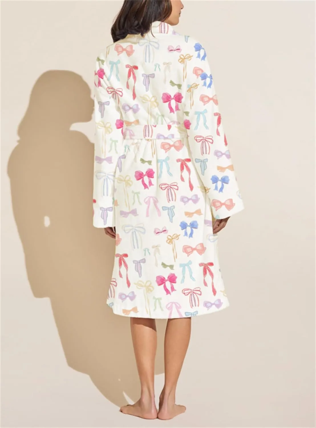 Yuemengxuan Women Y2k Fruit Robe Fleece Shawl Collar Bathrobe with Belt Cozy Spa Long Robe Open front Nightgown Loungewear