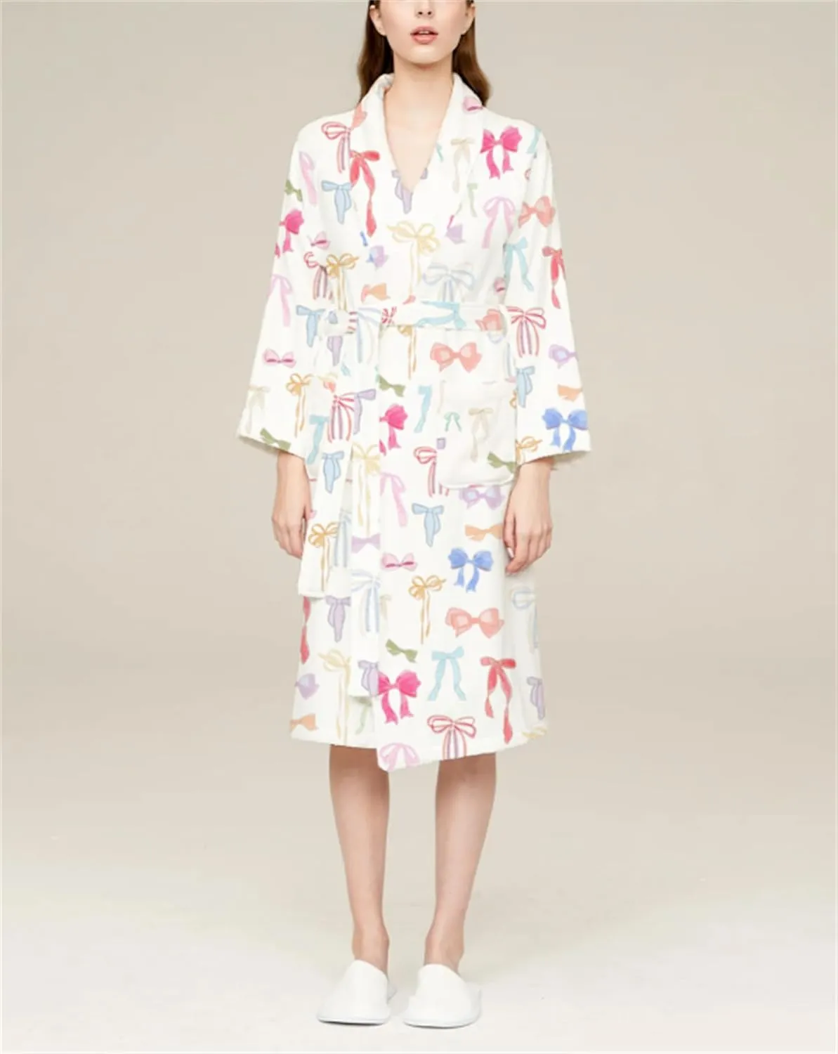 Yuemengxuan Women Y2k Fruit Robe Fleece Shawl Collar Bathrobe with Belt Cozy Spa Long Robe Open front Nightgown Loungewear