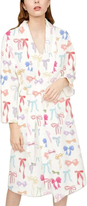 Yuemengxuan Women Y2k Fruit Robe Fleece Shawl Collar Bathrobe with Belt Cozy Spa Long Robe Open front Nightgown Loungewear