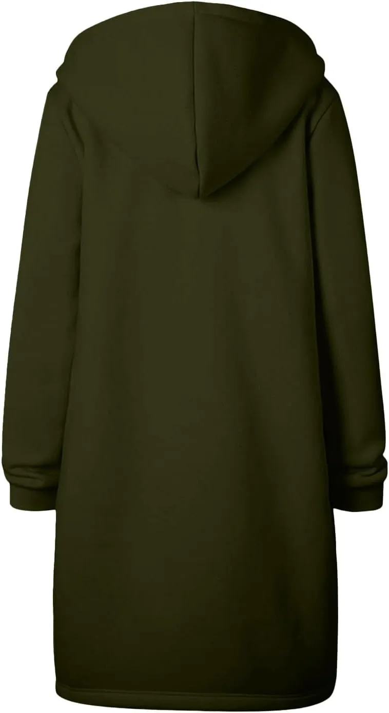 Zip Up Long Hoodies Womens Fleece Long Sleeve Oversized Jacket Fall Lightweight Tunic Hooded Sweatshirt with Pockets